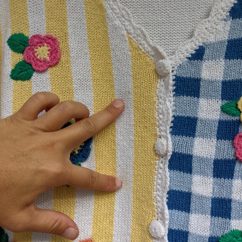 VINTAGE crochet floral grandma knit cardigan - Picture 2 of 9